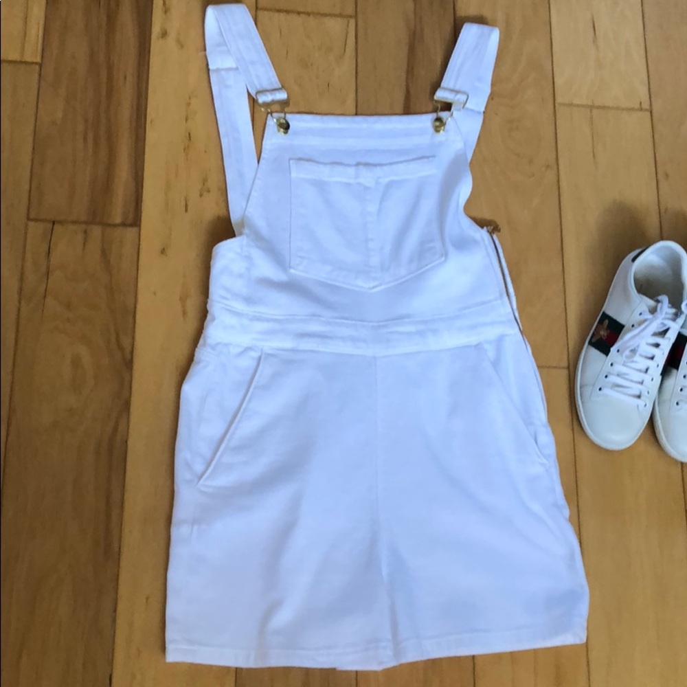Frame Denim Palazo overall short in white.